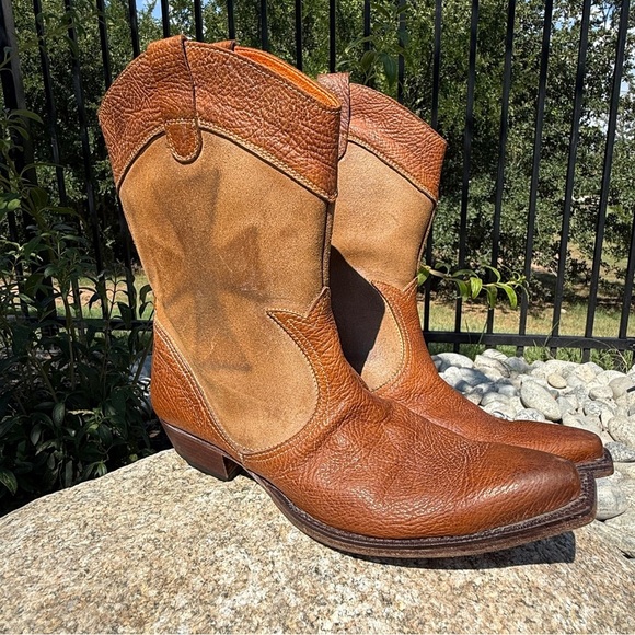 RARE! Mark Nason Vero Cuoio Men’s Western Cross Boots Brown Leather Sz 10 67218 - Picture 1 of 12